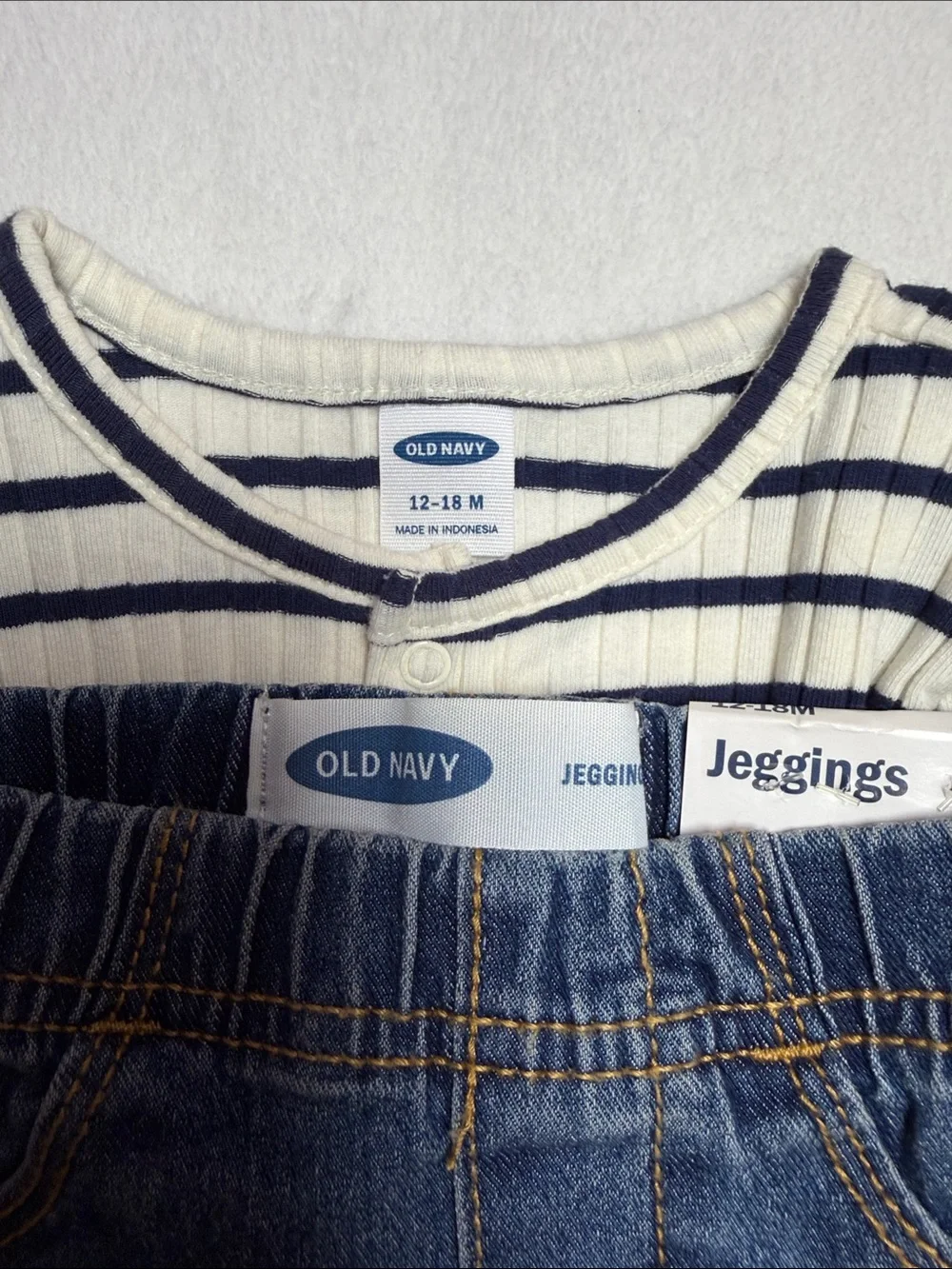 NWT Old Navy Blue & White Stripe Bodysuit & Old Navy Denim Jeggings 12-18M